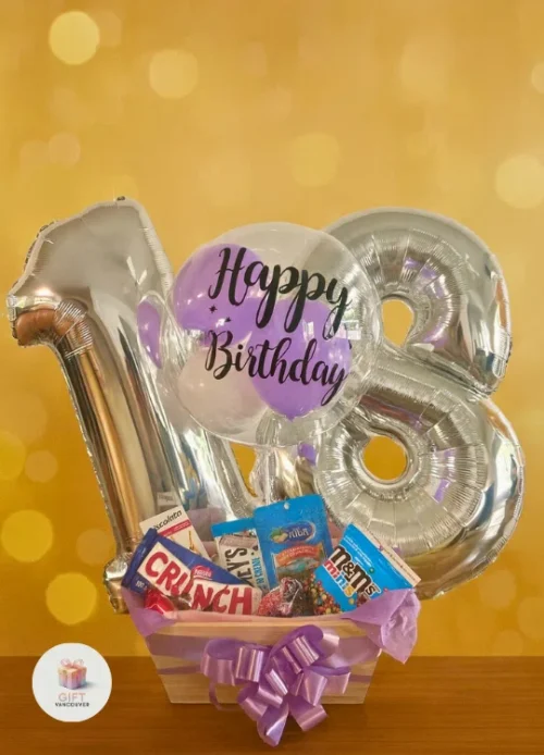 Happy Birthday Gift Basket with Balloons & Treats